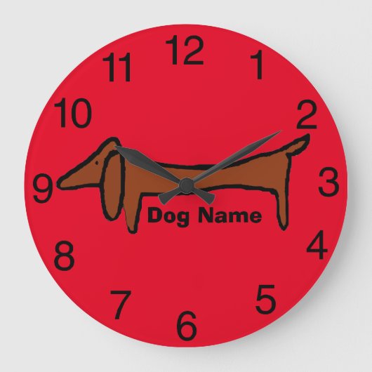 Dachshund、Red Clock、名前の編集 ラージ壁時計 (正面)