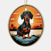 Dachshund Retro Sunset Dog Lover セラミックオーナメント (左)
