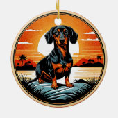 Dachshund Retro Sunset Dog Lover セラミックオーナメント (裏面)