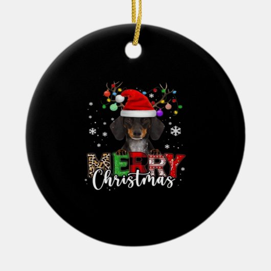 Dachshund Santa Dog Merry Christmas Oversized T-Sh セラミックオーナメント (正面)