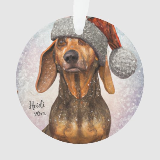 Dachshund、Santa Dog、Personalize、Christmas Orname オーナメント (正面)