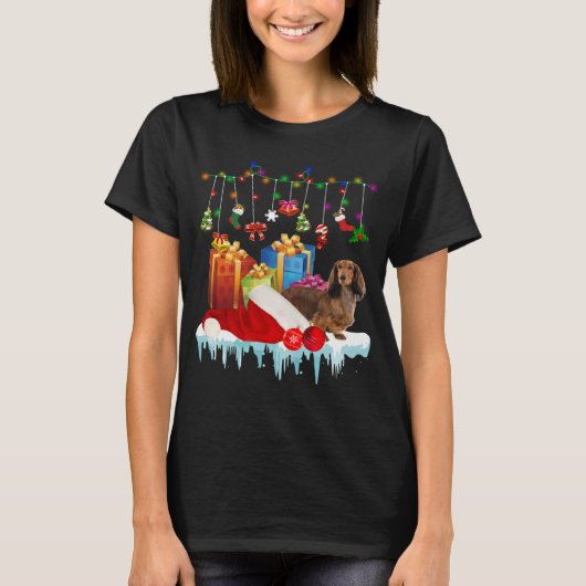 Dachshund Santa Hat Christmas Lights  Box Tシャツ (正面)