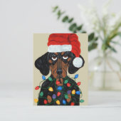 Dachshund Santa Tangled In Christmas Lights シーズンポストカード (スタンド正面)