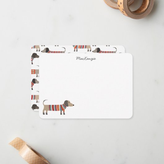 Dachshund Sausage Dog Personalized Stationery ノートカード (正面/裏面インサイチュ)