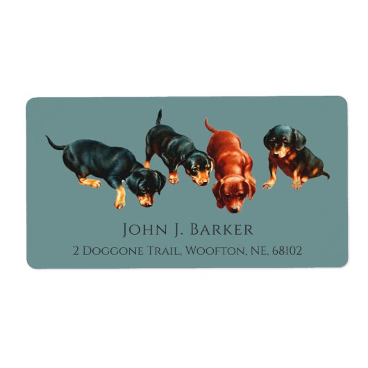 Dachshund Sausage Dog Wiener Puppies Slate Blue ラベル (正面)