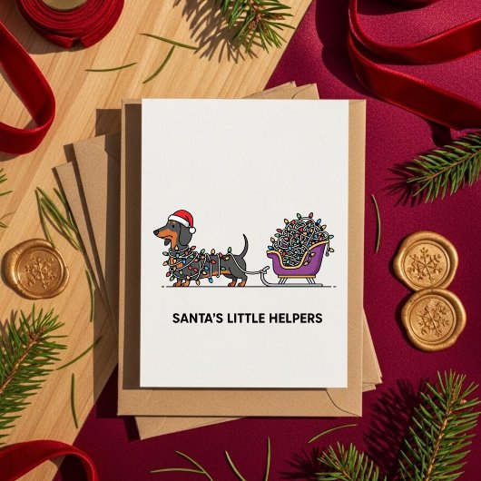 Dachshund Sleigh Ride Funny Christmas Dog Card シーズンカード