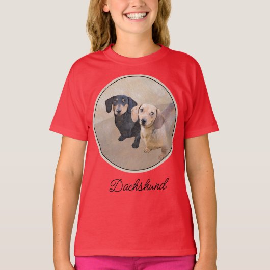 Dachshund (Smooth) 絵画's - Dog Art T-Sオリジナル Tシャツ (正面)