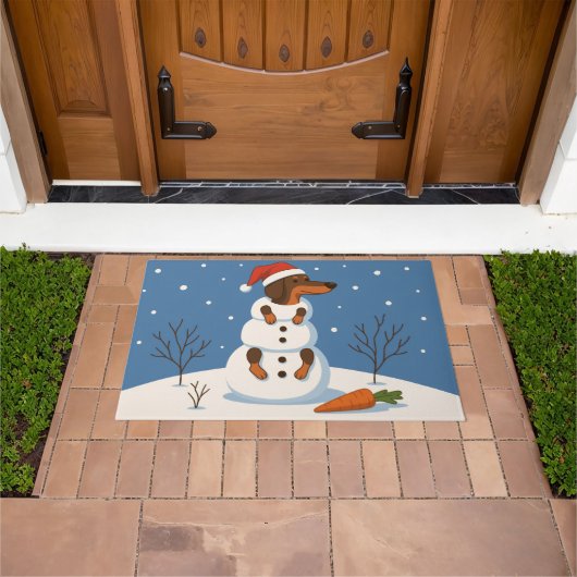 Dachshund Snowman Christmas Doormat ドアマット (室外)