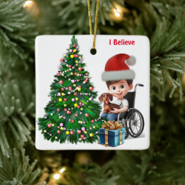 Dachshund & Special Needs Boy Christmas Card セラミックオーナメント
