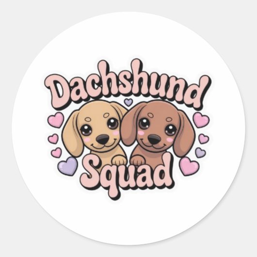 Dachshund Squad Cute Kawaii Dachshund Sticker Dach ラウンドシール (正面)
