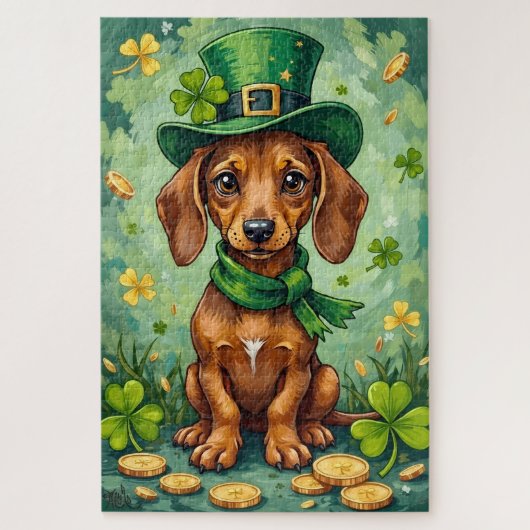 Dachshund St Patrick’s Day Lucky Dog ジグソーパズル (縦)