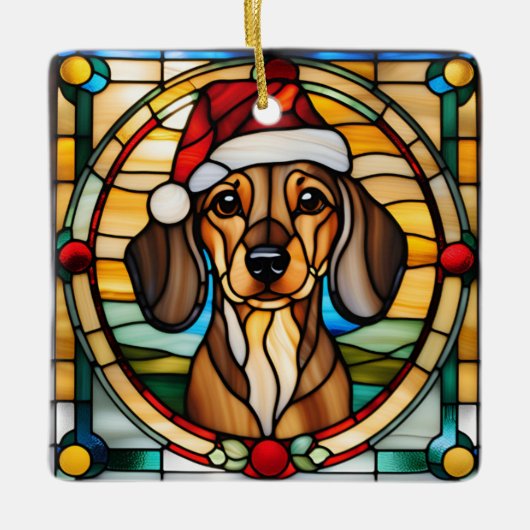 Dachshund Stained Glass Christmas Ornament セラミックオーナメント (正面)