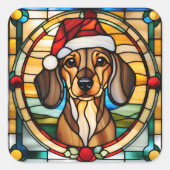 Dachshund Stained Glass Christmas Sticker スクエアシール (正面)