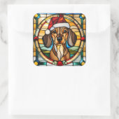 Dachshund Stained Glass Christmas Sticker スクエアシール (バッグ)
