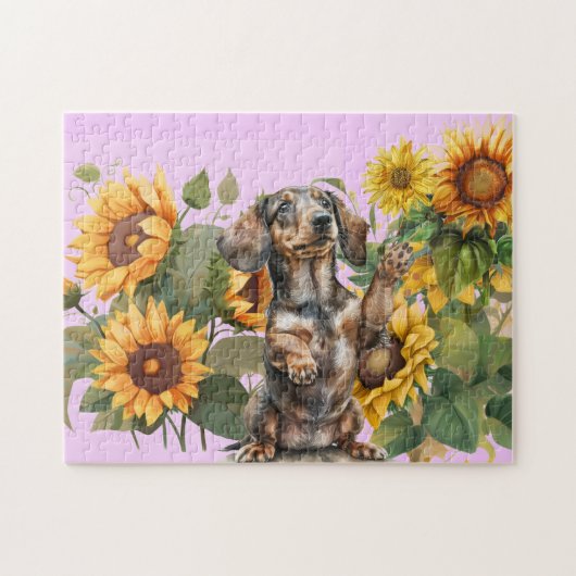 Dachshund Sunflowers  ジグソーパズル (横)