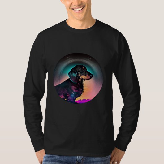 Dachshund Synthwave 80s Retrowave Aesthetic  2 Tシャツ (正面)