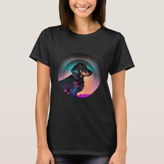 Dachshund Synthwave 80s Retrowave Aesthetic  2 Tシャツ (正面)