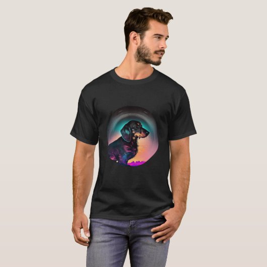 Dachshund Synthwave 80s Retrowave Aesthetic  2 Tシャツ (正面フル)