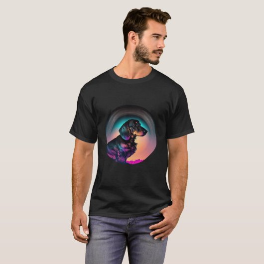 Dachshund Synthwave 80s Retrowave Aesthetic Tシャツ (正面フル)