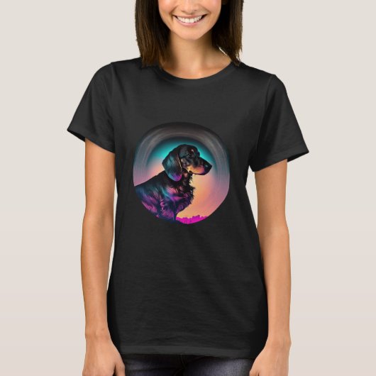Dachshund Synthwave 80s Retrowave Aesthetic Tシャツ (正面)
