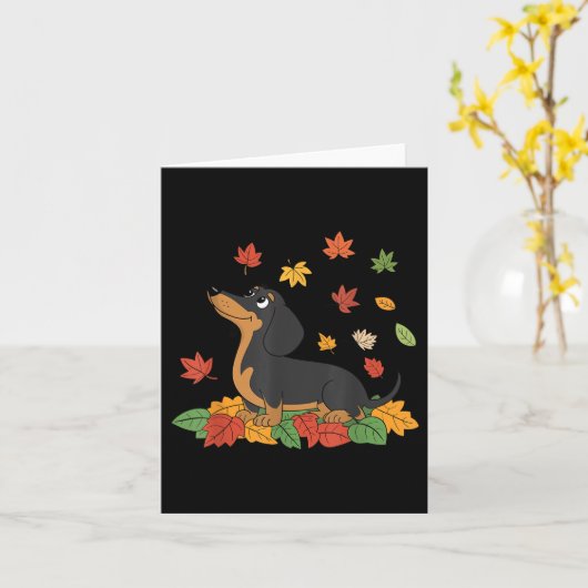 Dachshund Thanksgiving Pilgrim Autumn Fall Leaves  カード (黄色い花)
