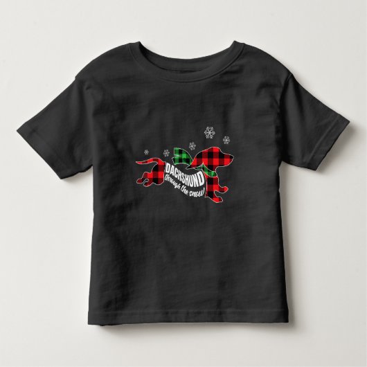 Dachshund Through  Snow Doxie Dog Plaid Christmas トドラーTシャツ (正面)