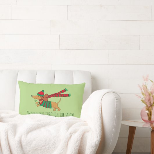 Dachshund Through the Snow装飾用クッション13" x 21" ランバークッション (ソファ)