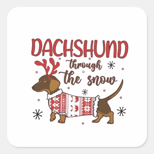 Dachshund Through The Snow Christmas Dog Lover スクエアシール (正面)