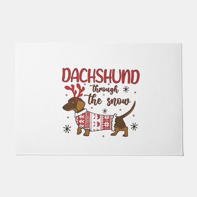 Dachshund Through The Snow Christmas Dog Lover ドアマット (正面)