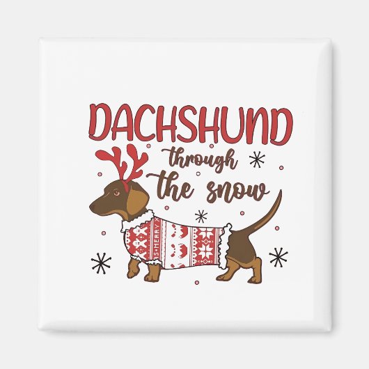 Dachshund Through The Snow Christmas Dog Lover マグネット (正面)