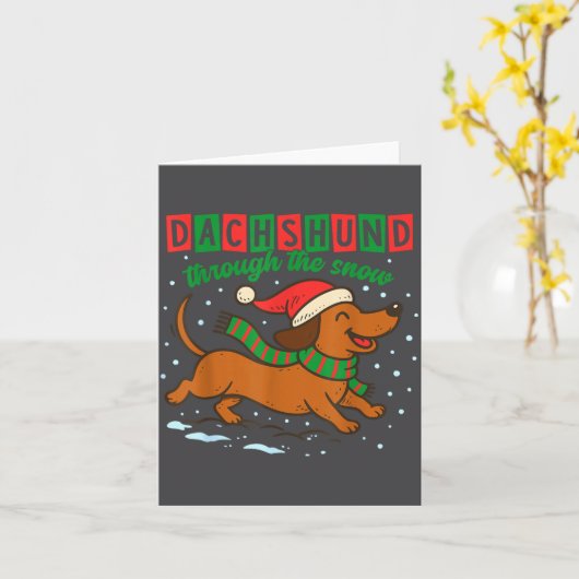 Dachshund Through The Snow Funny Christmas Wiener  カード (黄色い花)