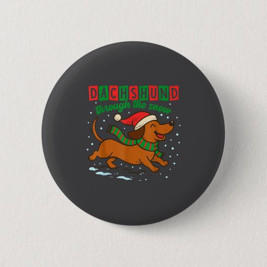 Dachshund Through The Snow Funny Christmas Wiener  缶バッジ (正面)
