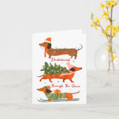Dachshund Through The Snow Merry Christmas Dachshu カード (黄色い花)