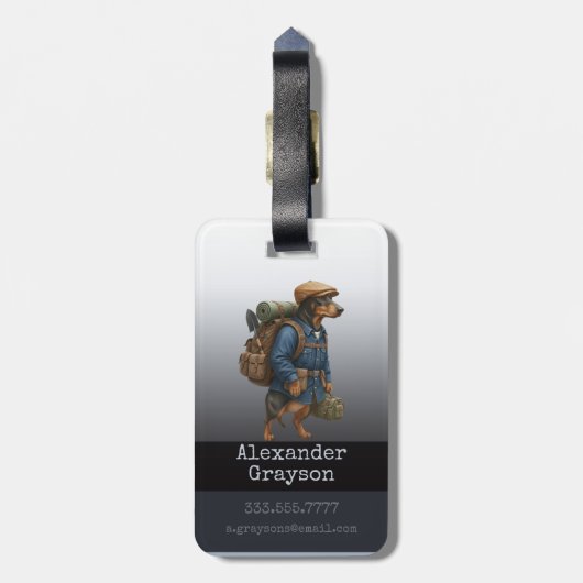 Dachshund Trail Blazer Hiker Personalized  Luggage ラゲッジタグ (裏面縦)