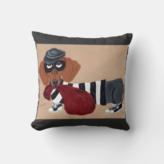 Dachshund Treat Thief Burglar クッション (正面)