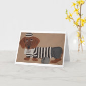 Dachshund Treat Thief Jailbird カード (黄色い花)