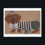 Dachshund Treat Thief Jailbird シーズンポストカード<br><div class="desc">The whimsy of this doggie is meant to bring joy to someone's day!</div>