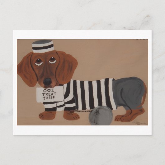 Dachshund Treat Thief Jailbird シーズンポストカード (正面)