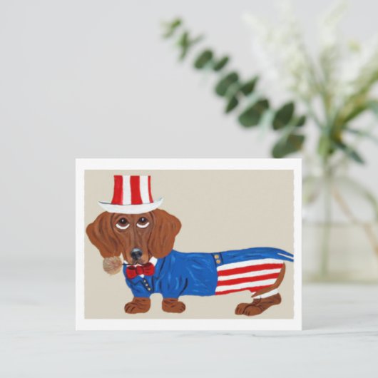 Dachshund Uncle Sam Invitation ポストカード (スタンド正面)