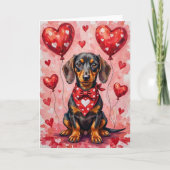 Dachshund Valentine’s Day Dog with Hearts Red カード (正面)