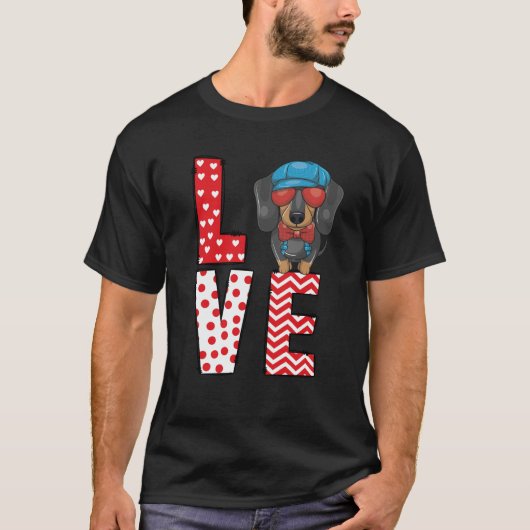 Dachshund Valentines Day Love Valentine Cute Heart Tシャツ (正面)