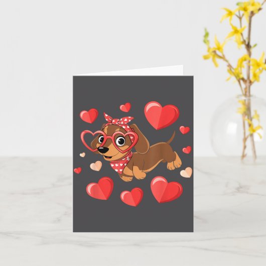 Dachshund Valentines Day Wiener Dog Lover Weenie H カード (黄色い花)
