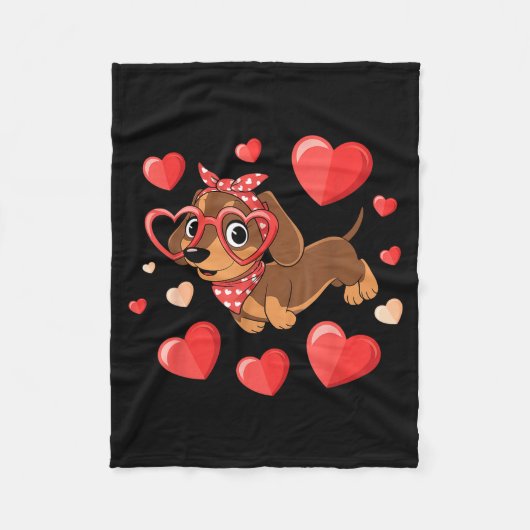 Dachshund Valentines Day Wiener Dog Lover Weenie H フリースブランケット (正面)