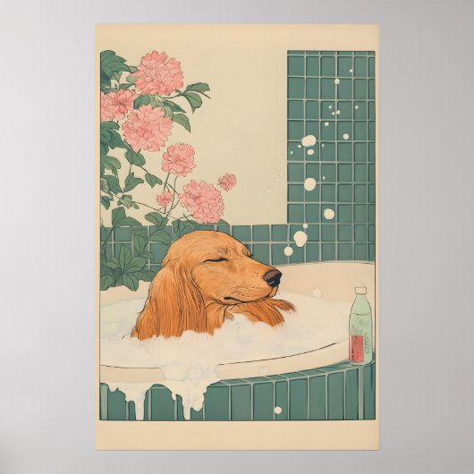 Dachshund Wall Art Japanese Style Bathroom Print ポスター (正面)