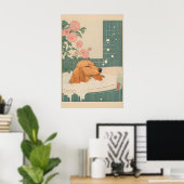 Dachshund Wall Art Japanese Style Bathroom Print ポスター (ホームオフィス)