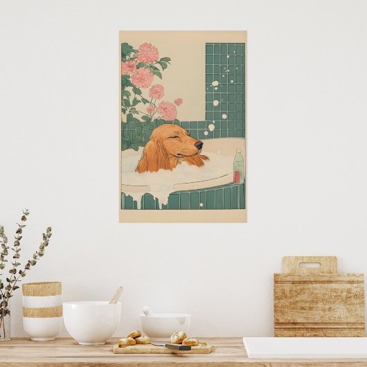 Dachshund Wall Art Japanese Style Bathroom Print ポスター (キッチン)