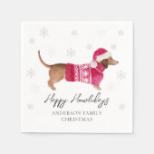 Dachshund Wiener Dog Watercolor Pet Winter Holiday スタンダードカクテルナプキン (正面)