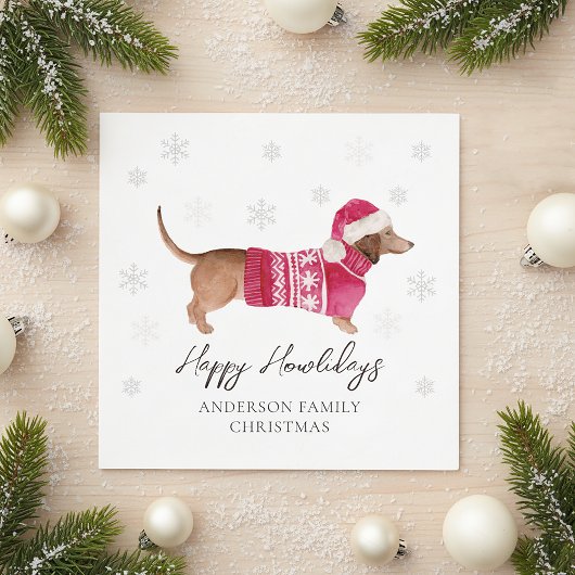 Dachshund Wiener Dog Watercolor Pet Winter Holiday スタンダードカクテルナプキン