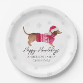 Dachshund Wiener Dog Watercolor Pet Winter Holiday ペーパープレート (正面)