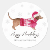 Dachshund Wiener Dog Watercolor Pet Winter Holiday ラウンドシール (正面)